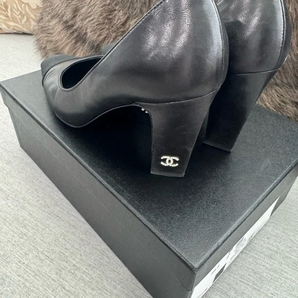 Chanel Black Heels with Mesh Design